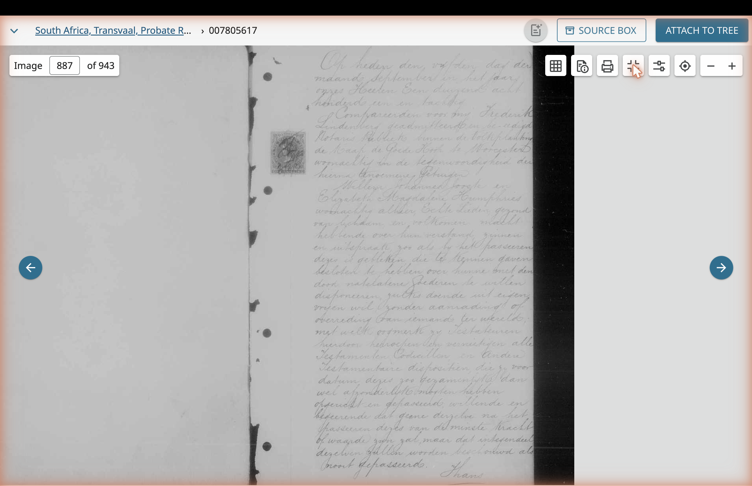 The opening folio of the joint will, with Cape revenue stamp visible at the upper right of the right-hand page.